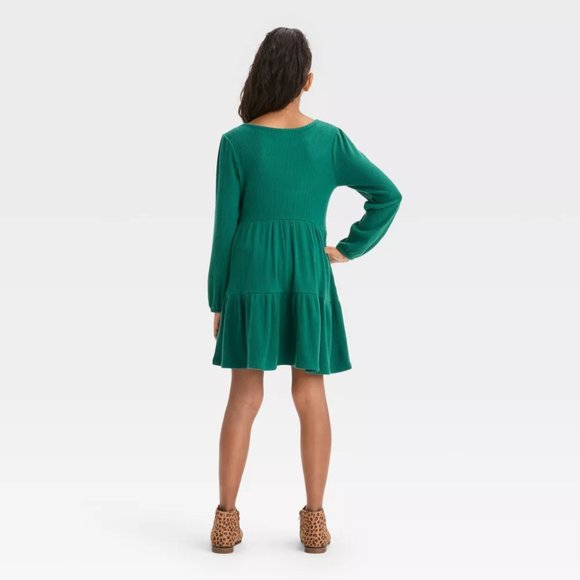 Cat & Jack - Girls' Long Sleeve Cozy Dress - Forest Green - Picture 2 of 7